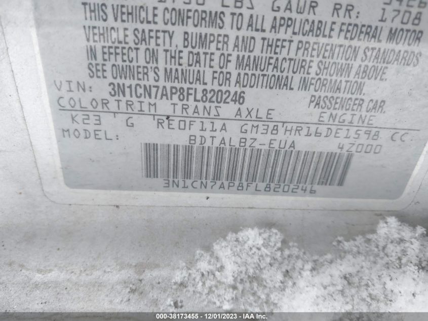 2015 NISSAN VERSA 1.6 SV - 3N1CN7AP8FL820246