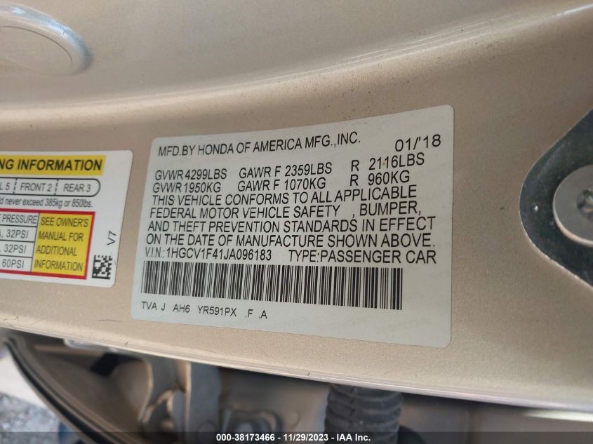 2018 HONDA ACCORD EX - 1HGCV1F41JA096183