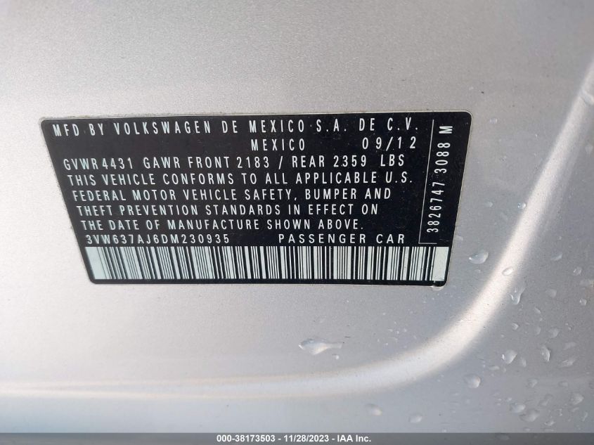 2013 VOLKSWAGEN JETTA HYBRID SEL PREMIUM 3VW637AJ6DM230935