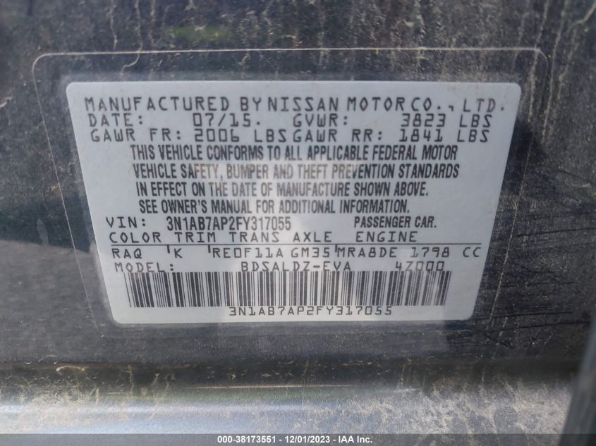2015 NISSAN SENTRA FE+ S/S/SL/SR/SV - 3N1AB7AP2FY317055