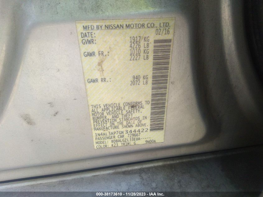 2016 NISSAN ALTIMA 2.5 - 1N4AL3AP7GN344422