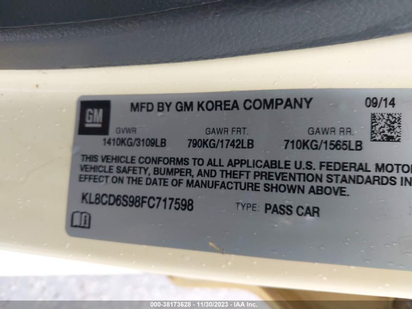 2015 CHEVROLET SPARK 1LT - KL8CD6S98FC717598