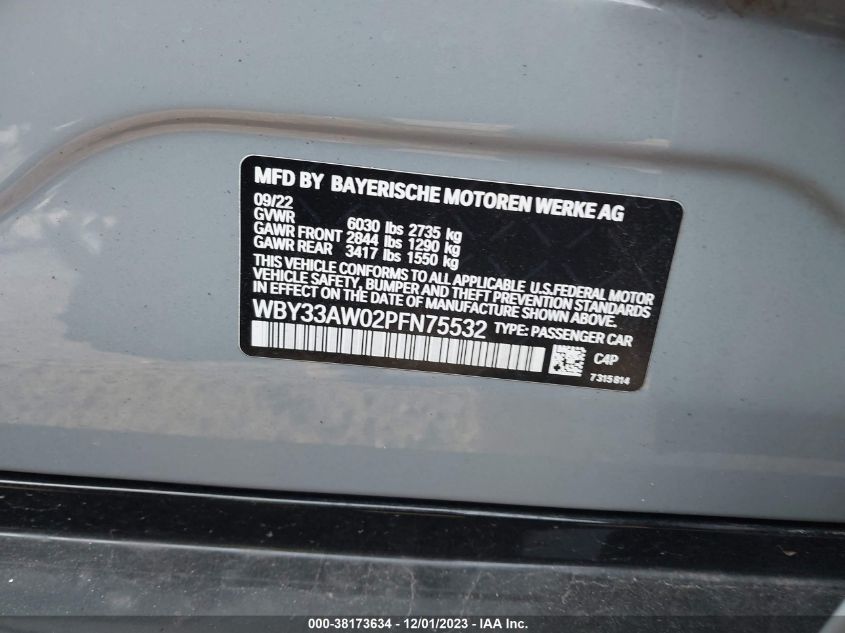 2023 BMW I4 M50 WBY33AW02PFN75532