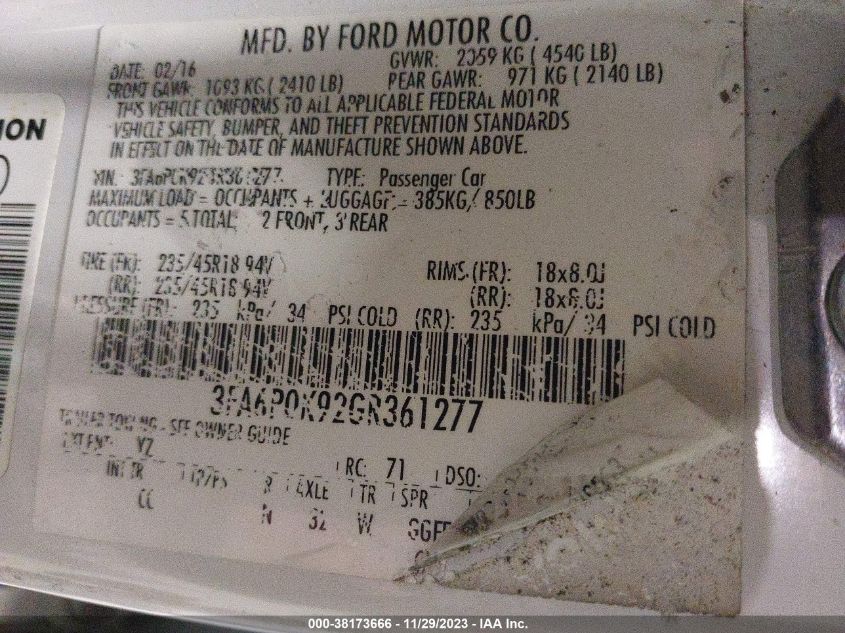 2016 FORD FUSION TITANIUM - 3FA6P0K92GR361277