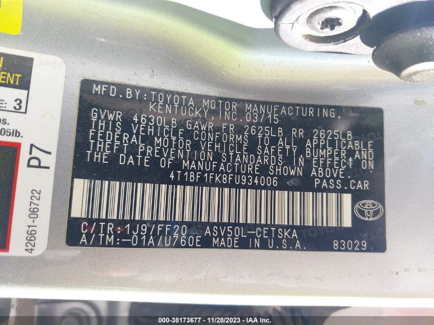 2015 TOYOTA CAMRY SE - 4T1BF1FK8FU934006