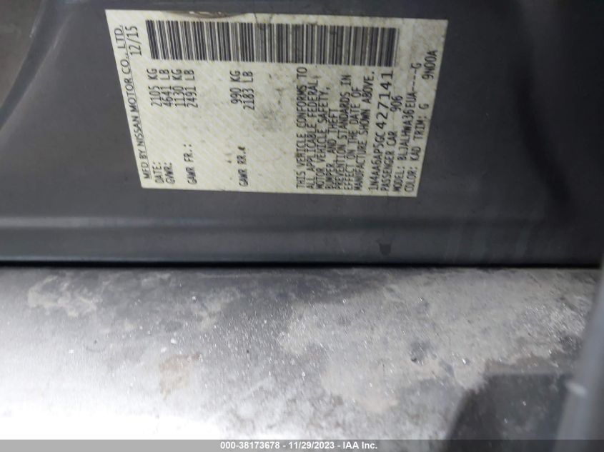2016 NISSAN MAXIMA 3.5S/SV/SL/SR/PLAT - 1N4AA6AP5GC427141