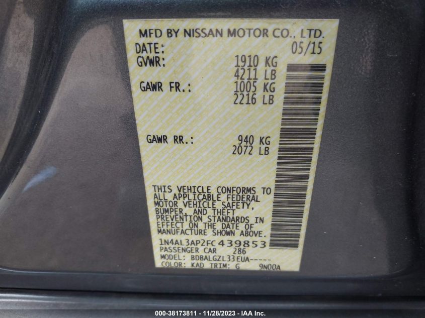 2015 NISSAN ALTIMA 2.5/2.5 S/2.5 SL/2.5 SV - 1N4AL3AP2FC439853