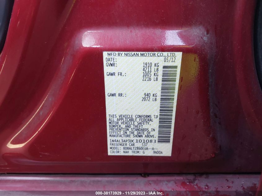 2013 NISSAN ALTIMA 2.5/S/SV/SL - 1N4AL3AP3DC101083
