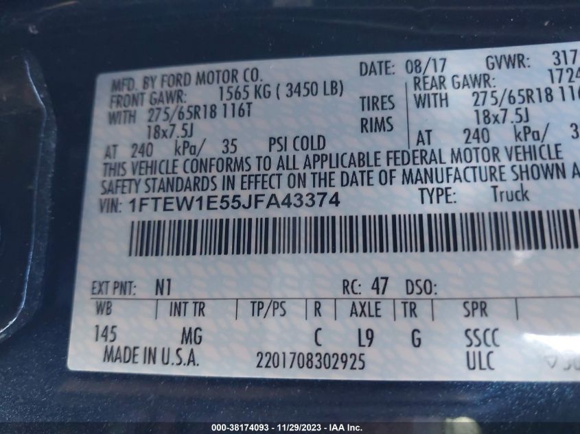 2018 FORD F-150 XLT - 1FTEW1E55JFA43374