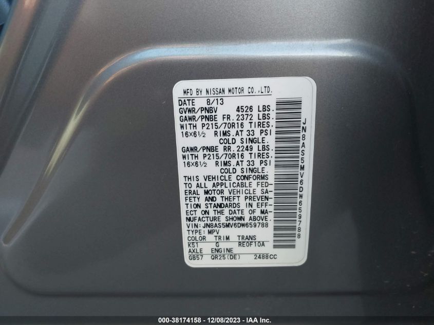 2013 NISSAN ROGUE S/SV - JN8AS5MV6DW659788