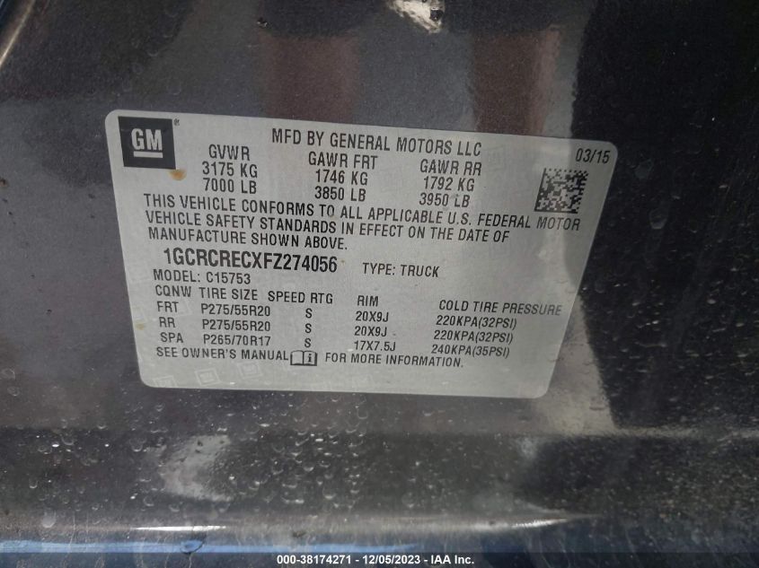 2015 CHEVROLET SILVERADO 1500 1LT - 1GCRCRECXFZ274056
