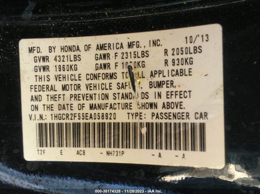 2014 HONDA ACCORD SPORT - 1HGCR2F55EA058920