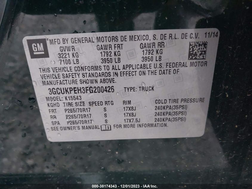 2015 CHEVROLET SILVERADO 1500 WT - 3GCUKPEH3FG200426