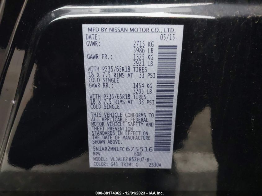 2015 NISSAN PATHFINDER S/SV/SL/PLATINUM - 5N1AR2MN1FC675516
