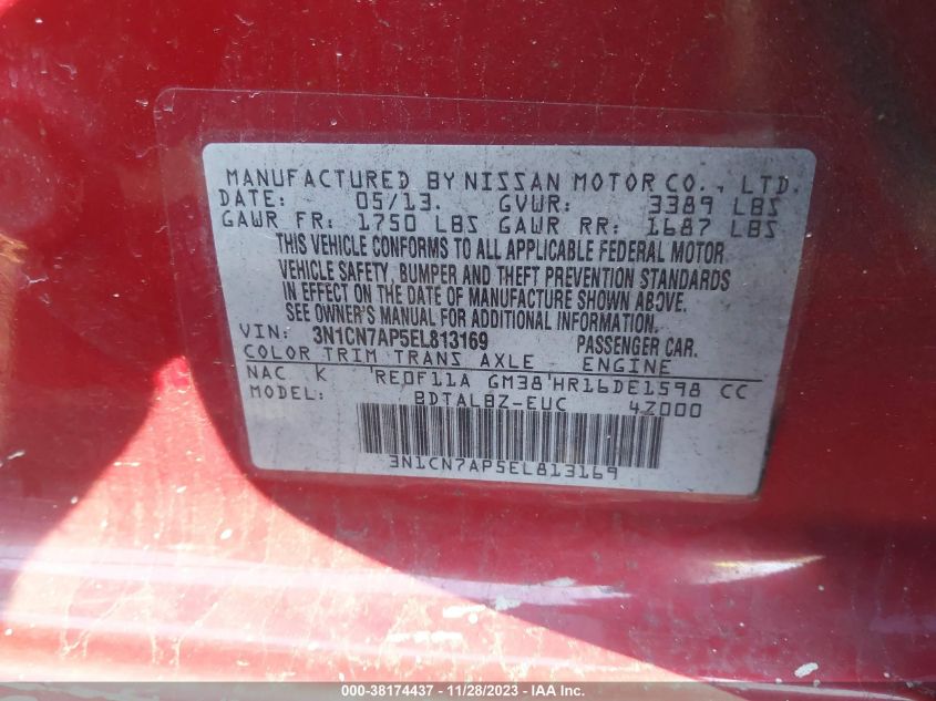 2014 NISSAN VERSA S/S PLUS/SV/SL - 3N1CN7AP5EL813169