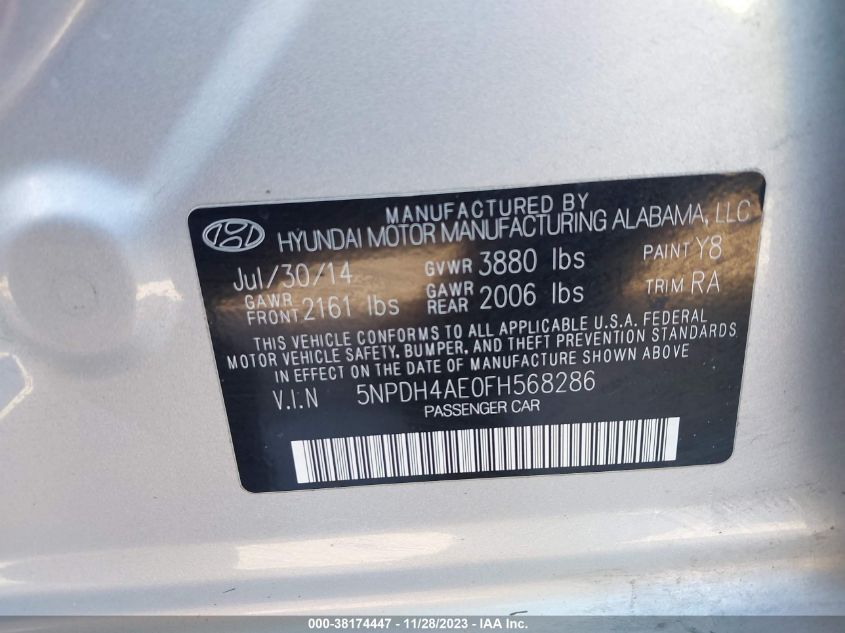 2015 HYUNDAI ELANTRA SE - 5NPDH4AE0FH568286