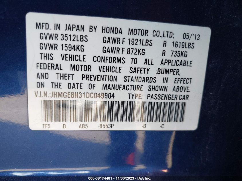 2013 HONDA FIT - JHMGE8H31DC049904