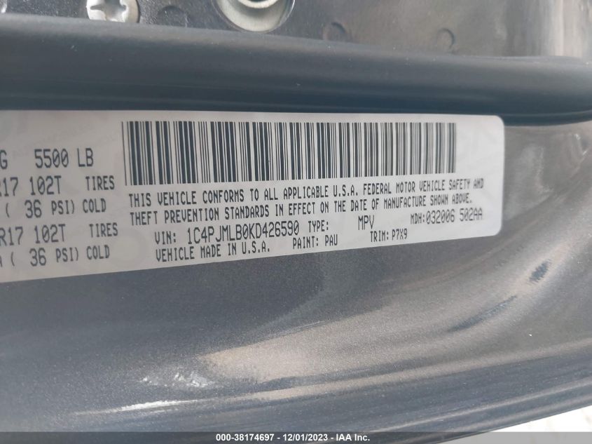 2019 JEEP CHEROKEE LATITUDE PLUS - 1C4PJMLB0KD426590
