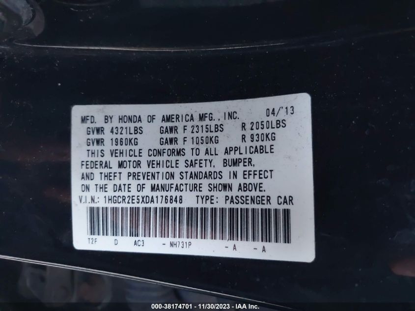 2013 HONDA ACCORD SPORT - 1HGCR2E5XDA176848
