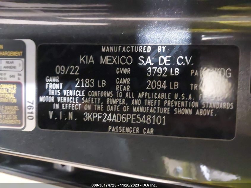 3KPF24AD6PE548101 | 2023 KIA FORTE