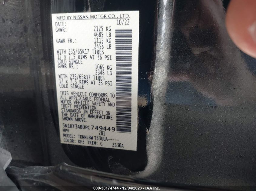 2023 NISSAN ROGUE S - 5N1BT3AB0PC749449