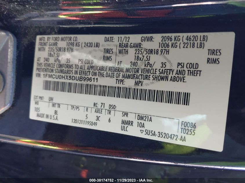 2013 FORD ESCAPE SEL - 1FMCU0HX5DUB99611