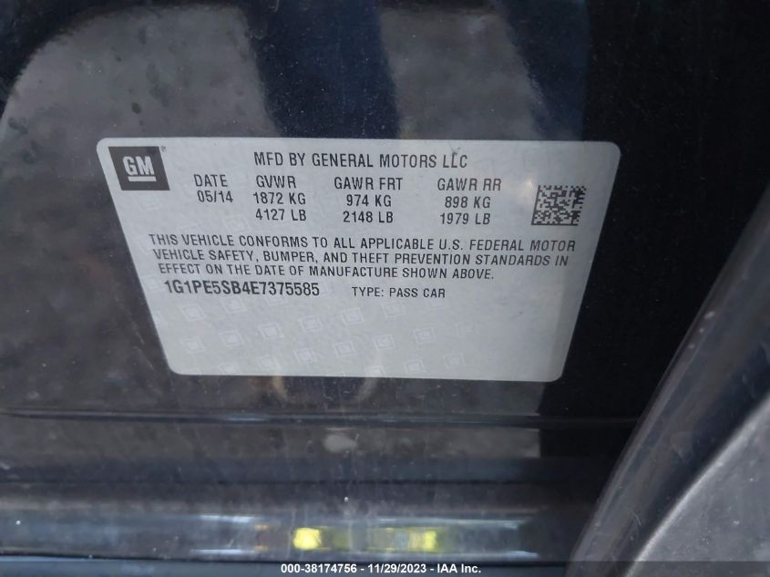 2014 CHEVROLET CRUZE 2LT - 1G1PE5SB4E7375585