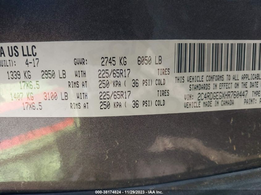 2017 DODGE GRAND CARAVAN GT - 2C4RDGEGXHR760447