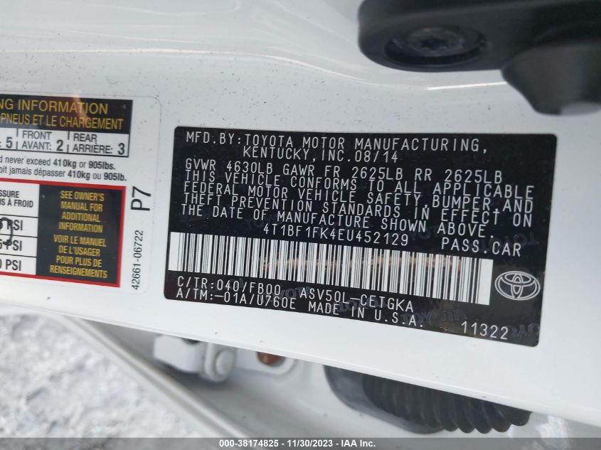 2014 TOYOTA CAMRY L/SE/LE/XLE - 4T1BF1FK4EU452129
