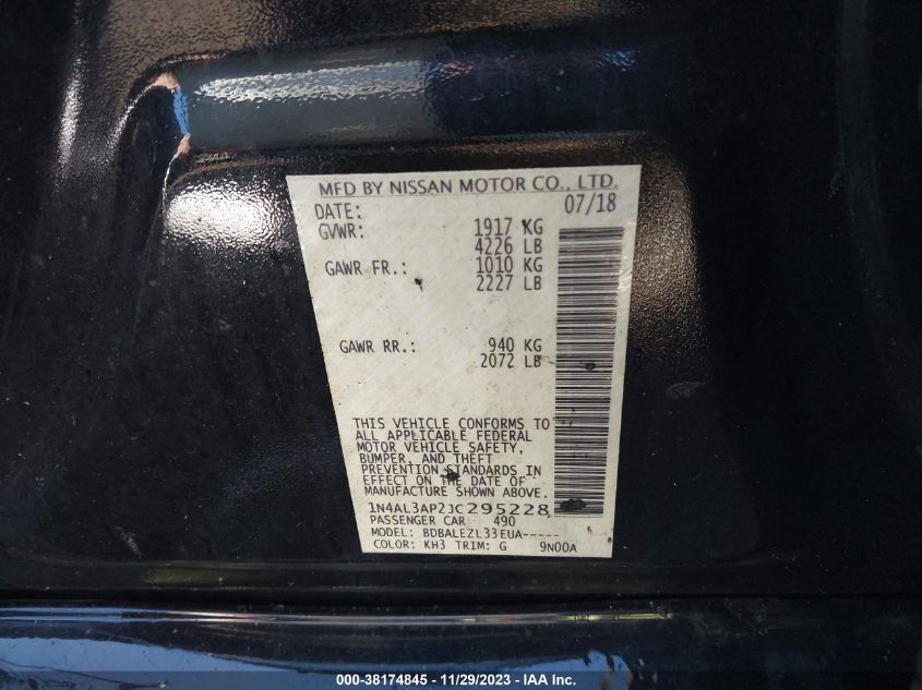 2018 NISSAN ALTIMA 2.5/S/SV/SL/SR - 1N4AL3AP2JC295228
