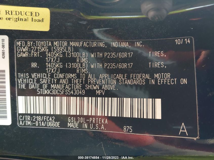 2015 TOYOTA SIENNA LE - 5TDKK3DC5FS543049