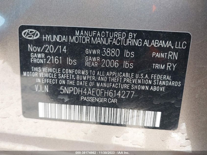 2015 HYUNDAI ELANTRA SE - 5NPDH4AE0FH614277