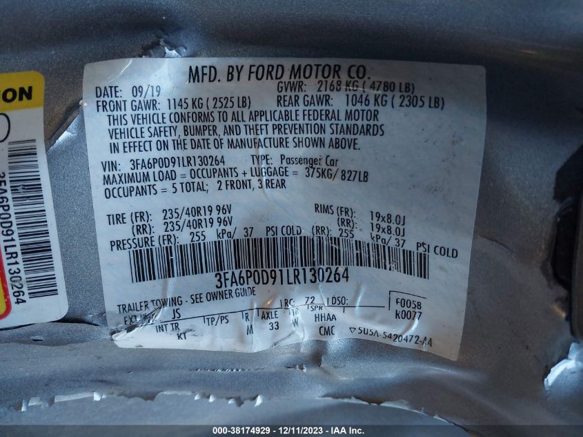2020 FORD FUSION TITANIUM - 3FA6P0D91LR130264