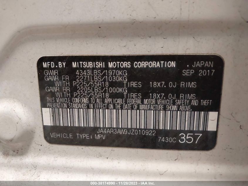 2018 MITSUBISHI OUTLANDER SPORT ES/SE - JA4AR3AW9JZ010922
