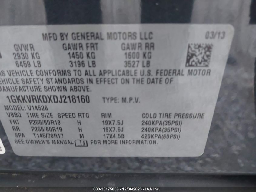 2013 GMC ACADIA SLT-1 - 1GKKVRKDXDJ218160