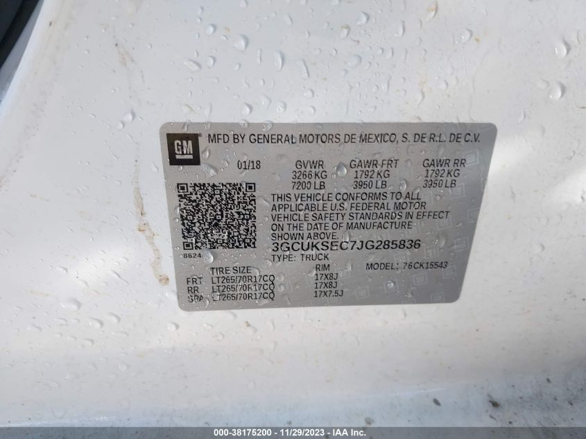 2018 CHEVROLET SILVERADO 1500 1LZ - 3GCUKSEC7JG285836
