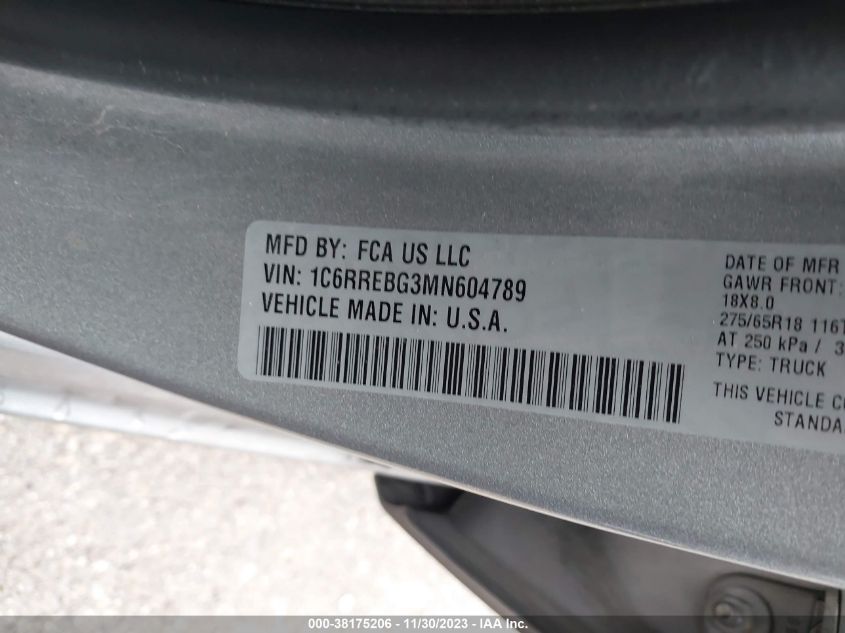 2021 RAM 1500 BIG HORN/LONE STAR - 1C6RREBG3MN604789