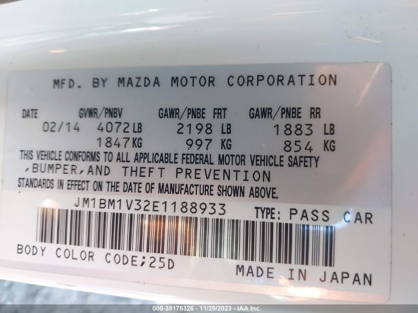 2014 MAZDA MAZDA3 S TOURING - JM1BM1V32E1188933