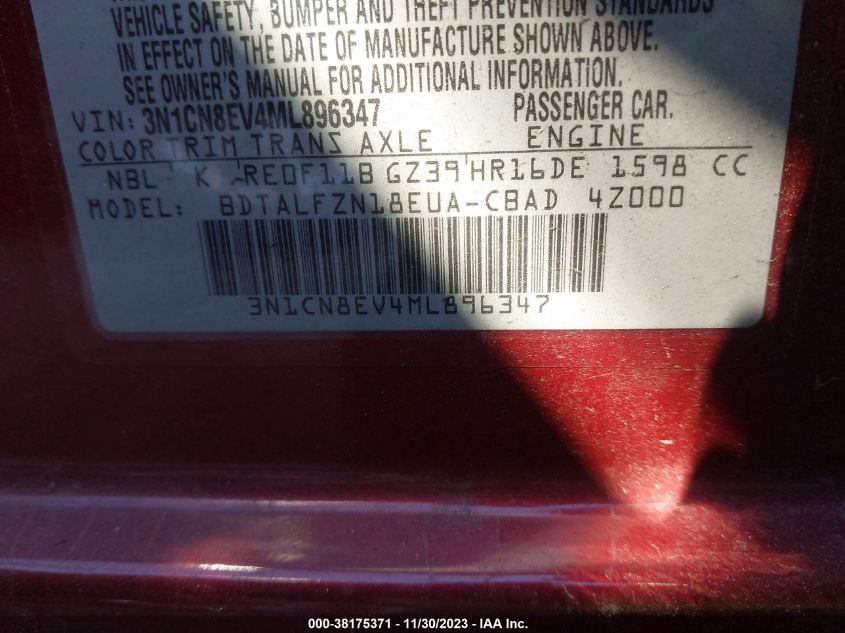2021 NISSAN VERSA SV XTRONIC CVT - 3N1CN8EV4ML896347