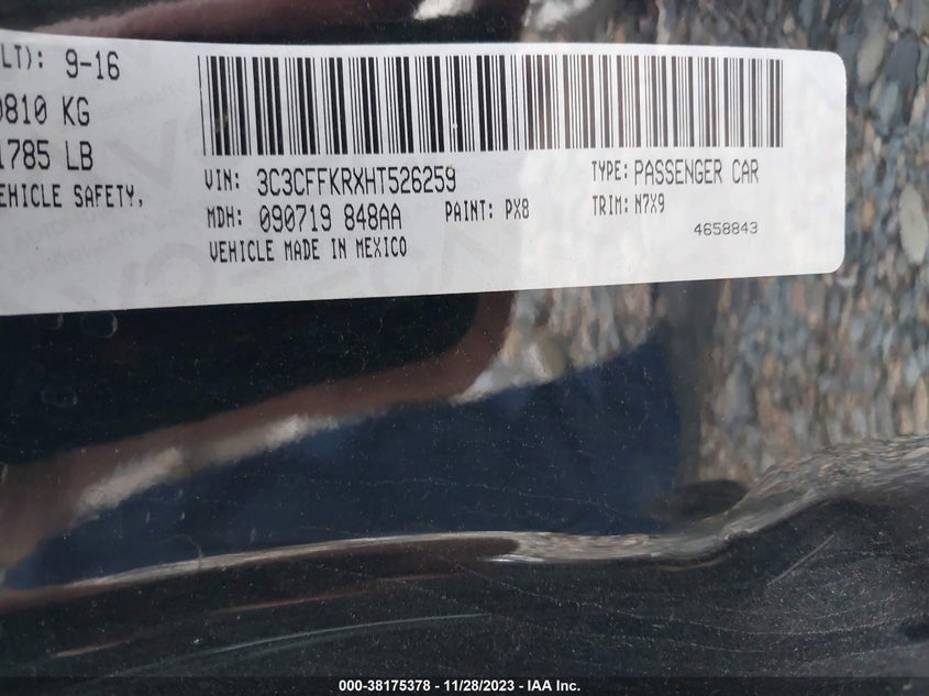 VIN 3C3CFFKRXHT526259 2017 FIAT 500 POP