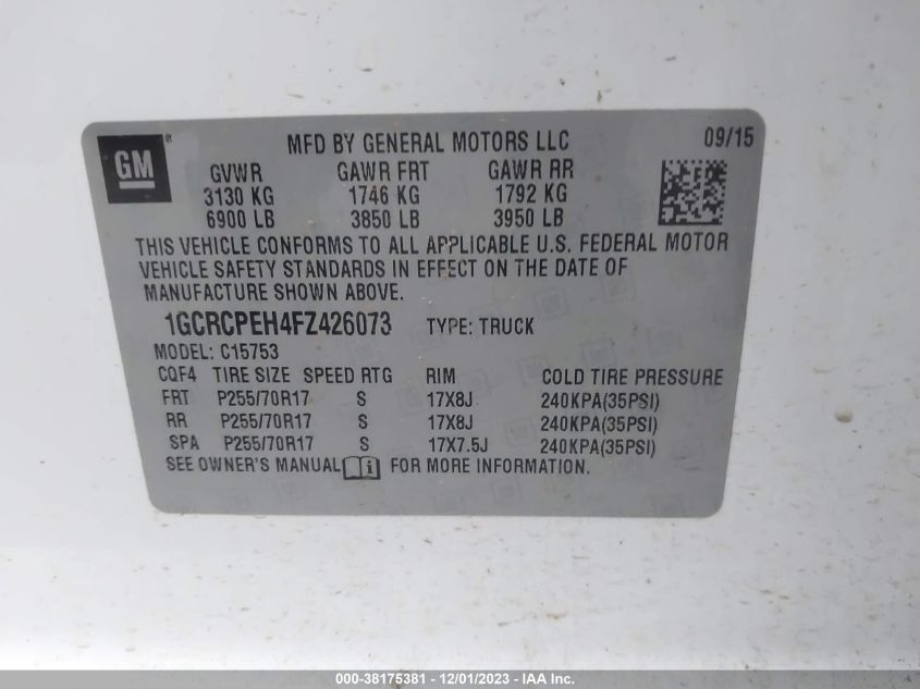 2015 CHEVROLET SILVERADO 1500 WT - 1GCRCPEH4FZ426073