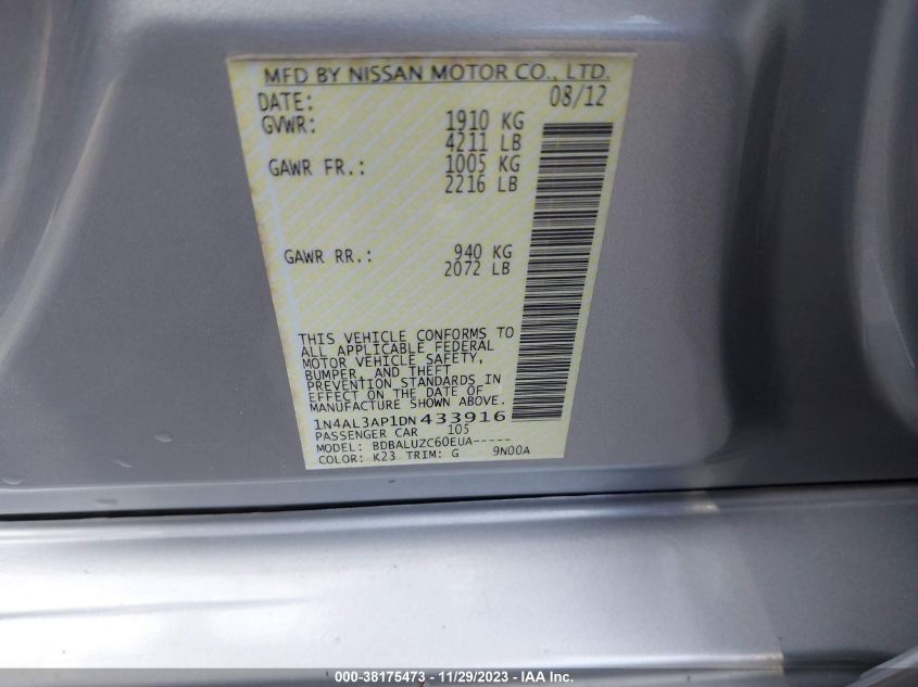 2013 NISSAN ALTIMA 2.5 SV - 1N4AL3AP1DN433916