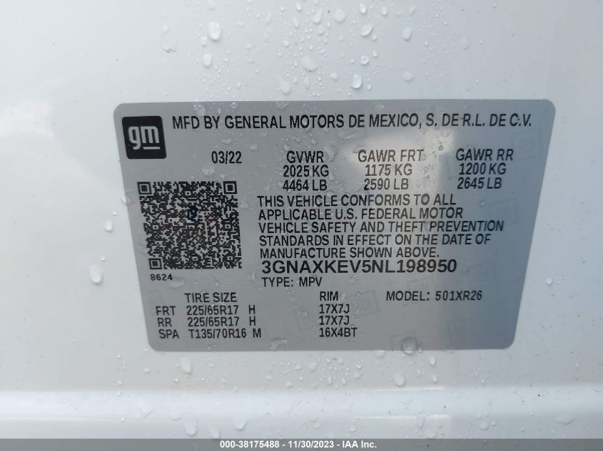 2022 CHEVROLET EQUINOX LT - 3GNAXKEV5NL198950
