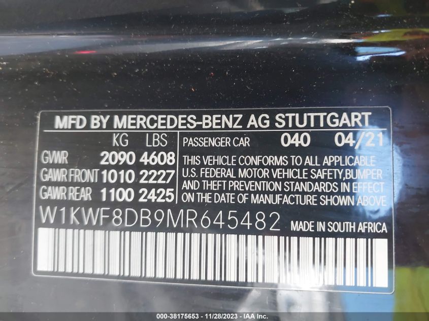 2021 MERCEDES-BENZ C 300 SEDAN - W1KWF8DB9MR645482