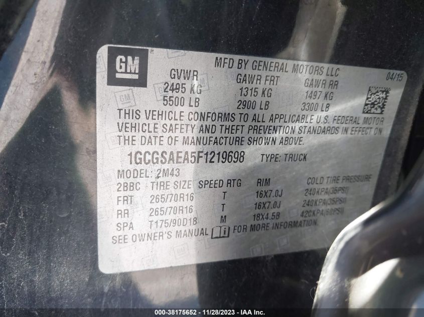 2015 CHEVROLET COLORADO WT - 1GCGSAEA5F1219698