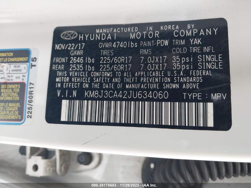 2018 HYUNDAI TUCSON LIMITED/SPORT AND ECO/SE - KM8J3CA42JU634060