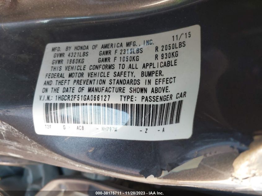 2016 HONDA ACCORD SPORT - 1HGCR2F51GA066127