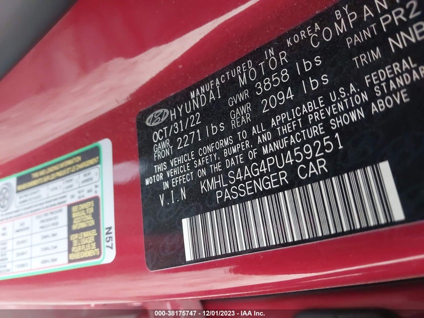 VIN KMHLS4AG4PU459251 2023 HYUNDAI ELANTRA SEL