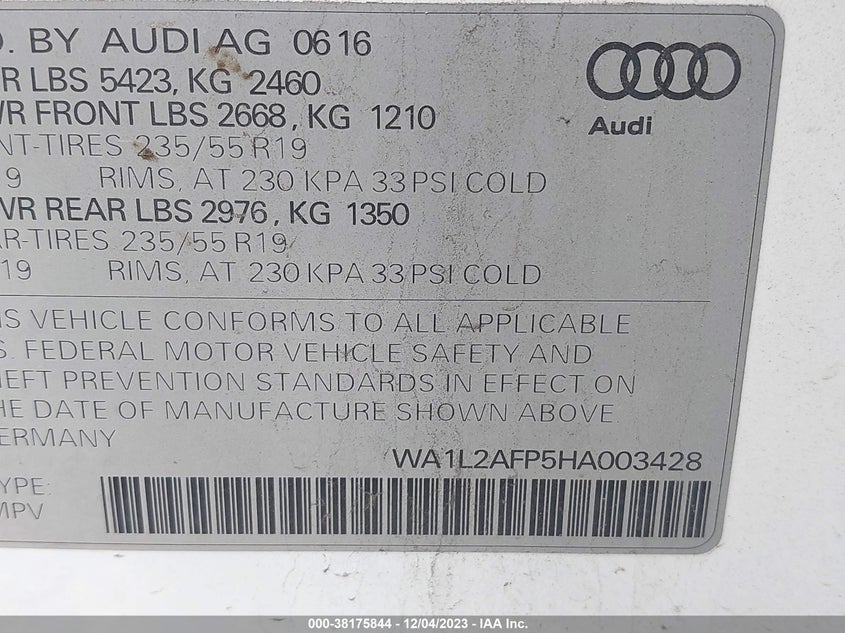 VIN WA1L2AFP5HA003428 2017 AUDI Q5 PREMIUM PLUS