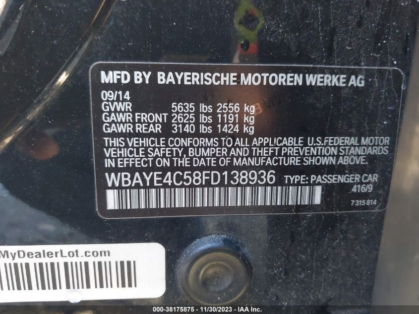 2015 BMW 740LI WBAYE4C58FD138936